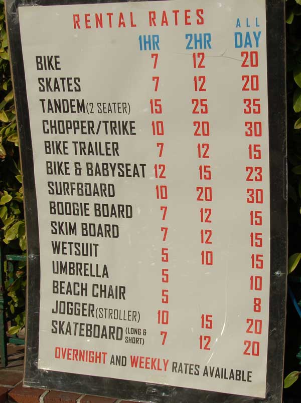 Boardwalk Bike Rental Rates